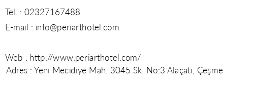 Peri Art Boutique Hotel telefon numaralar, faks, e-mail, posta adresi ve iletiim bilgileri